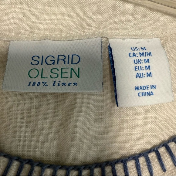 Sigrid Olsen Women's Halter  Dress 100% Linen Embroidered Crocheted M ivory Blue - Picture 9 of 12